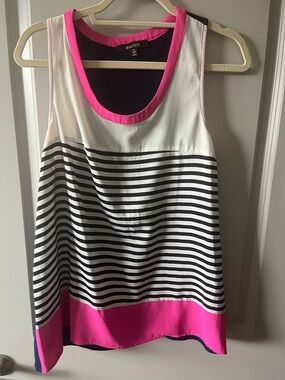 Striped Black & White Tank with Hot Pink Trim